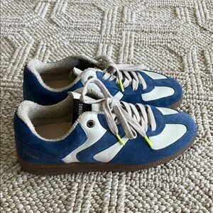 Blue and White Athletic Shoes